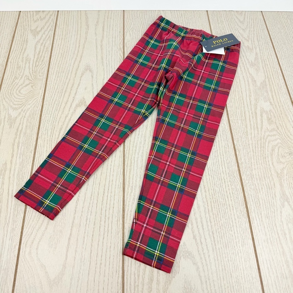 Polo Ralph Lauren Girls Plaid Stretch Leggings 5 Kids Red & Green $39.50